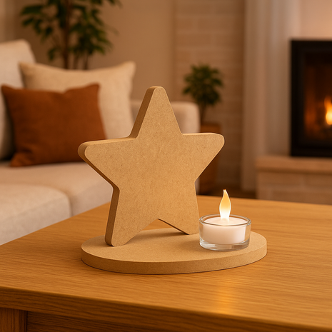 Theelichthouder Ster van MDF – 12 mm | Niet Geschikt voor Sublimatie | DIY Houten Decoratie