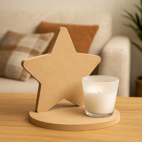 Theelichthouder Ster Groot van MDF | Inclusief Glazen Houder | Niet Geschikt voor Sublimatie