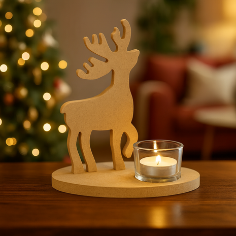 Theelichthouder Rendier van MDF – 12 mm | DIY Houten Kerstdecoratie | Zonder Glazen Houder