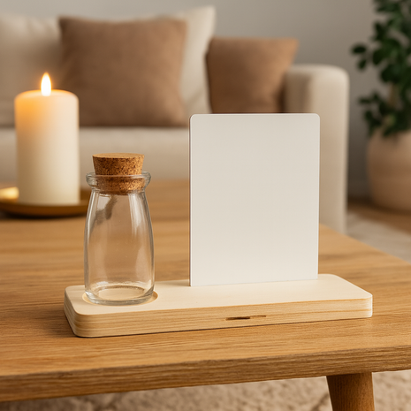 Plankje MDF Sublimatie Rechthoek met Flesje/Vaasje | Compleet Set | Populieren Multiplex Basis