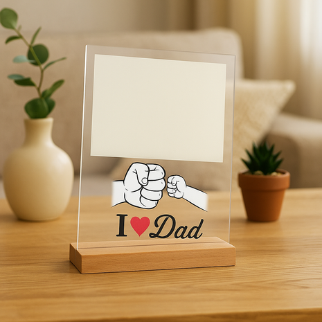 Glasframe I Love Dad voor Sublimatie – 20 x 25 cm (excl. houten basis)