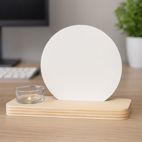 Populieren houten Decoratieplankje met Blanco MDF Cirkel en Glashouder