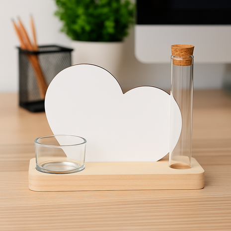 Blanco Sublimatieplankje met Hart, Theelichthouder en Buisje