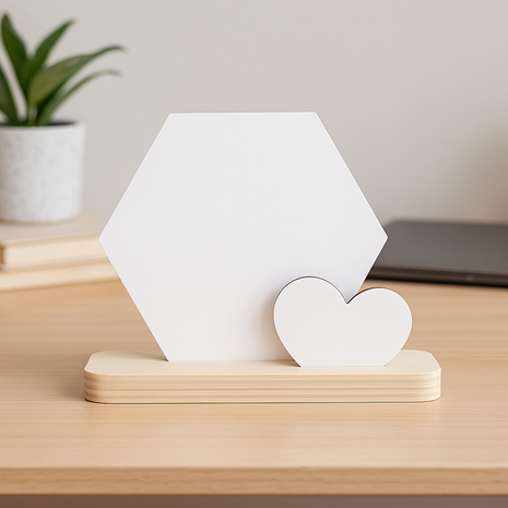 Plankje met MDF Sublimatie Hexagon en Hartje