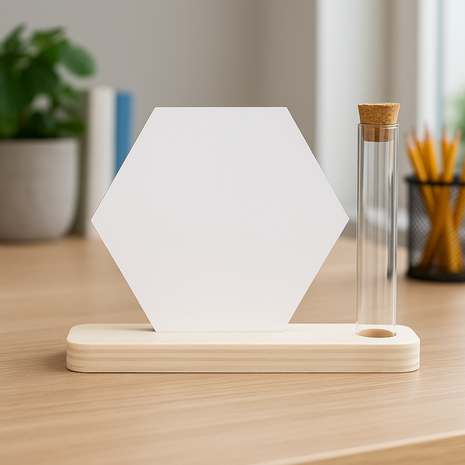 Plankje met Buisje en MDF Sublimatie Hexagon