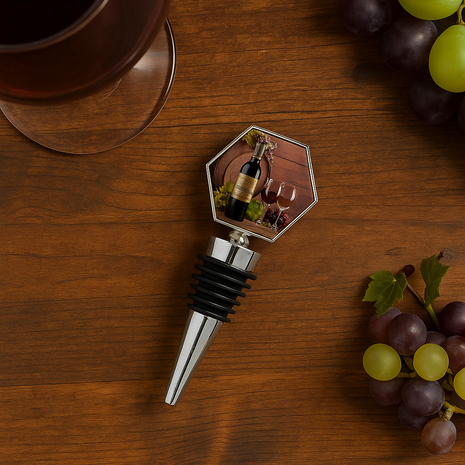 Wijnstopper voor Sublimatie – Zilver/Wit Glans (incl. bedrukbaar plaatje)