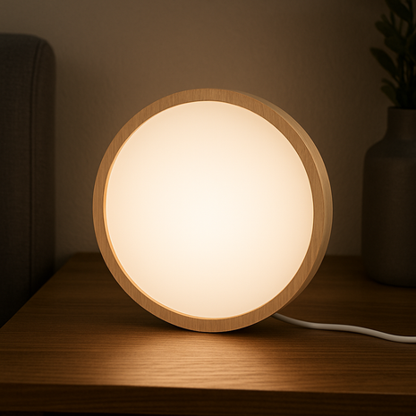 Houten LED lamp rond met glasplaat voor sublimatie