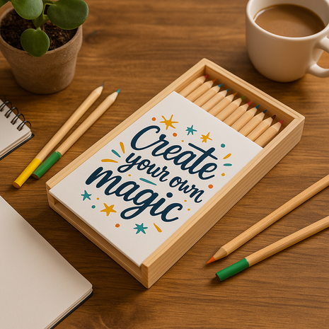 Sublimatie Kleurpotlodenset – Houten Doos met 12 Kleurpotloden om te Bedrukken