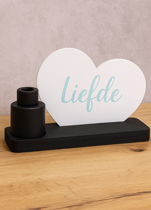 Sublimatie Hart met Zwart Vaasje – Houten Plankje 18mm Multiplex – Hart met Glanzende Witte Toplaag – Perfect voor Cadeau of Decoratie