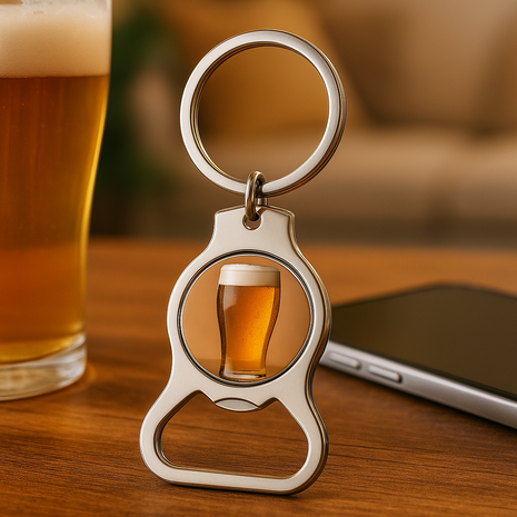 Metalen Sleutelhanger met Flesopener 3x9,5 cm – Voor Sublimatie & Bedrukking