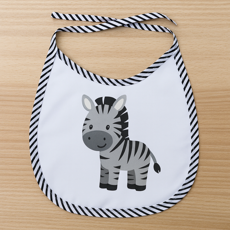 Slabbetje met zwart gestreepte bies voor sublimatie