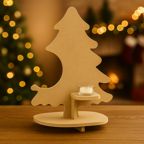 MDF Kerstboom met Plankje Exclusief Kerstbal en waxinelichtje – Voor Kerstbal en Waxinelichtje (33x25cm) *niet voor sublimatie*