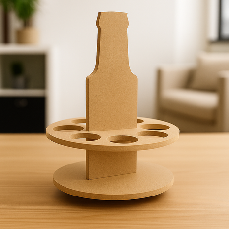 Kadoverpakking voor 5 Bierflesjes met Flesvormig Handvat – MDF Houder *niet voor sublimatie*