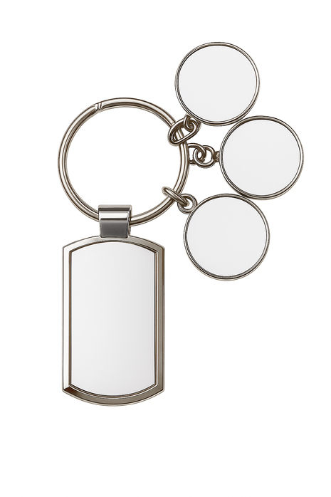 Metalen Sleutelhanger 2,5x5 cm met 3 Ringen – Geschikt voor Sublimatie en Personalisatie