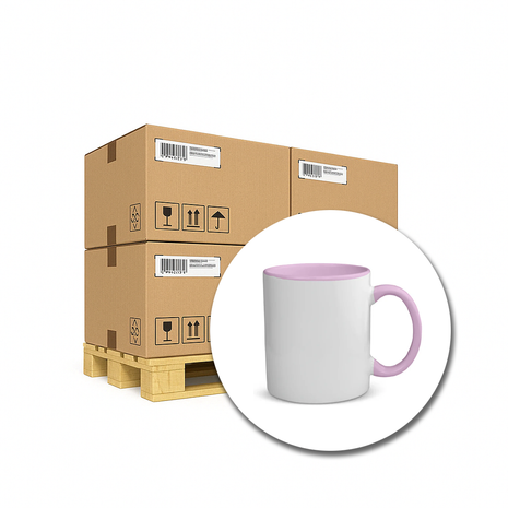 Sublimatie Mokken 330ml (11oz) – Duo Color Roze – 36 Stuks | Witte Buitenzijde met Roze Binnenkant & Oor