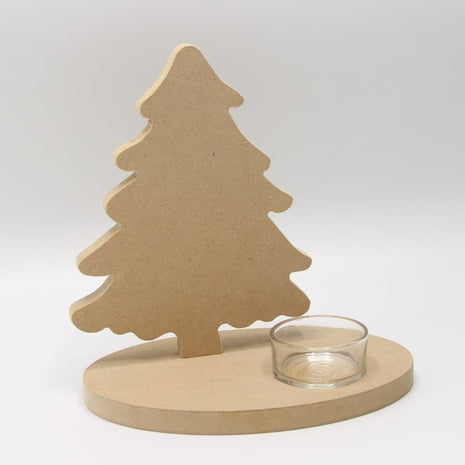Theelichthouder Kerstboom van MDF – 12 mm | Inclusief Glazen Houder | DIY Houten Kerstdecoratie
