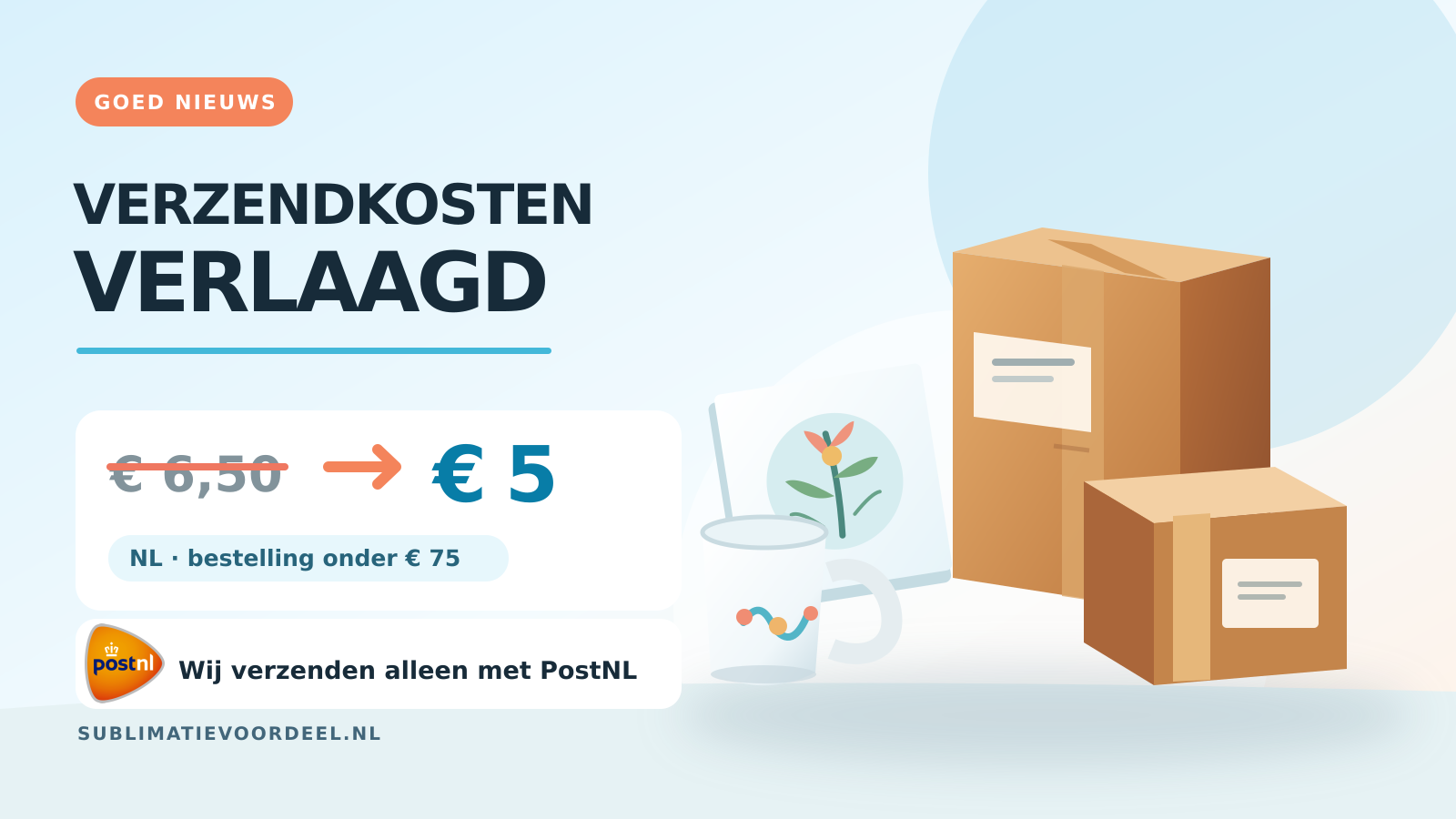 Verzendkosten verlaagd naar € 5 | Sublimatievoordeel