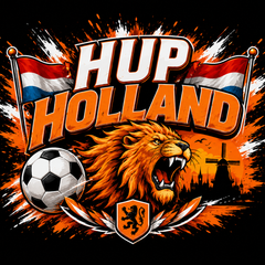 Hup holland met leeuw en voetbal