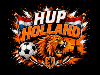 Hup holland met leeuw en voetbal