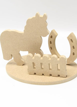 Themafiguur Paard van MDF – 9mm Hout – Zelf in Elkaar te Zetten – Decoratie Paard met Hoefijzer en Hekje – DIY Houten Knutselproject