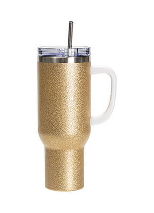1200 ml RVS Glitter Sublimatie Tumbler Goud met Rietje