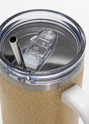1200 ml RVS Glitter Sublimatie Tumbler Goud met Rietje