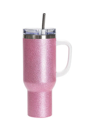 1200 ml RVS Glitter Sublimatie Tumbler Roze met Rietje