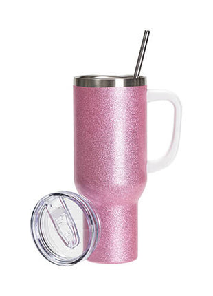 1200 ml RVS Glitter Sublimatie Tumbler Roze met Rietje
