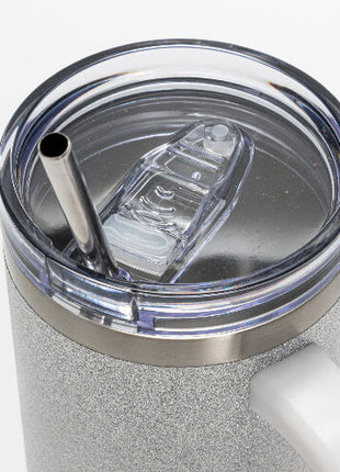 Producttitel: 1200 ml RVS Glitter Sublimatie Tumbler Zilver met Rietje