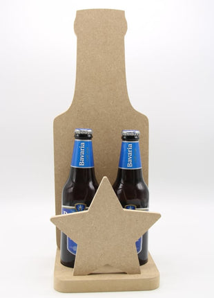 Houten Bierfles Houder voor 2 Flesjes – MDF 18mm – Met Ster – DIY Cadeau Vaderdag of Man – Ongeschilderd en Zonder Accessoires
