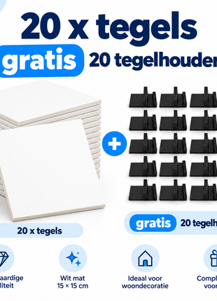 20x Sublimatietegel 15x15 cm wit MAT – hoogwaardige kwaliteit + 20 gratis tegelhouders