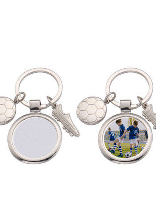 Metalen Sleutelhanger Voetbal voor Sublimatie – Zilver/Wit Glans (incl. plakplaatje & tape)