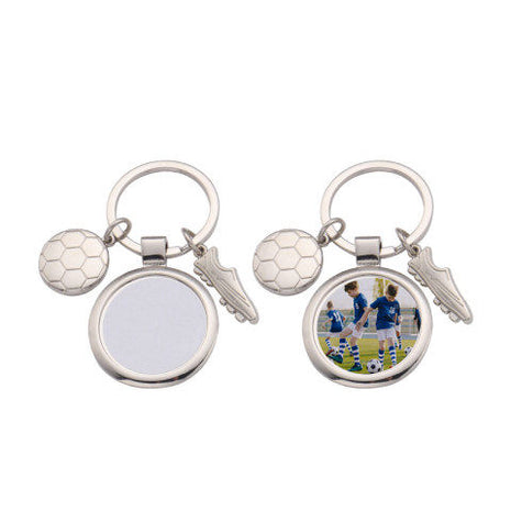 Metalen Sleutelhanger Voetbal voor Sublimatie – Zilver/Wit Glans (incl. plakplaatje & tape)
