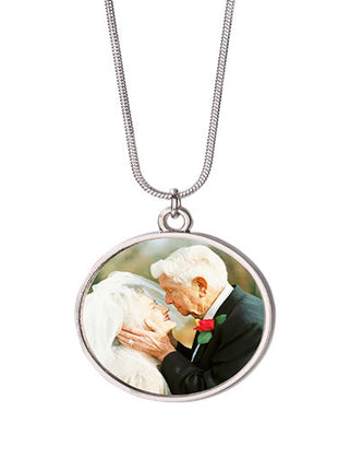 Ketting Rond voor Sublimatie – Inclusief bedrukbaar plaatje (Zilver/Wit Glans)