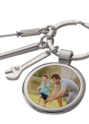 Luxe Metalen Gereedschap Sleutelhanger met Foto-Inzet – Zilver/Wit Glans