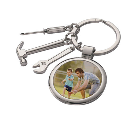 Luxe Metalen Gereedschap Sleutelhanger met Foto-Inzet – Zilver/Wit Glans