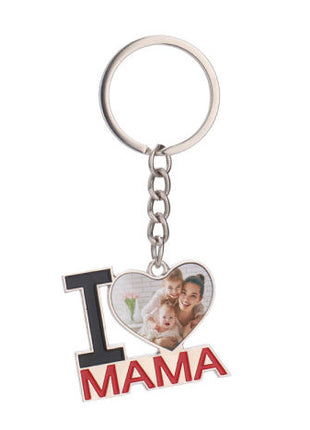 Metalen Sleutelhanger I Love Mama voor Sublimatie – Zilver/Wit Glans (incl. plakplaatje & tape)