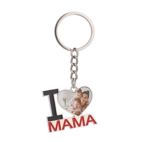 Metalen Sleutelhanger I Love Mama voor Sublimatie – Zilver/Wit Glans (incl. plakplaatje & tape)