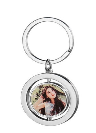 Metalen Sleutelhanger Roterend Dubbelzijdig voor Sublimatie – Zilver/Wit Glans (incl. plakplaatjes & tape)
