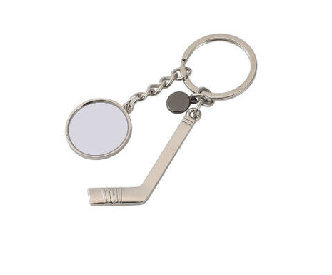Luxe Metalen Hockey Sleutelhanger met Foto-Inzet – Zilver/Wit Glans