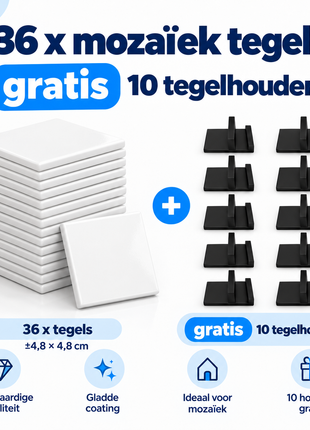 36x mozaiek tegels + 10x gratis tegelhouder