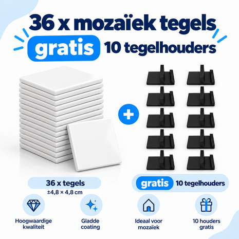 36x mozaiek tegels + 10x gratis tegelhouder
