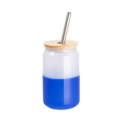 400 ml Kleurveranderend Sublimatieglas Blauw met Bamboe Deksel