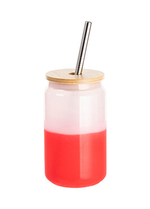 400 ml Kleurveranderend Sublimatieglas Rood met Bamboe Deksel