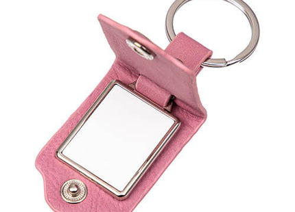 Metalen sleutelhanger in een PU leren etui Roze voor sublimatie