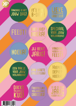A5-stickervel Funky Feest met diverse feestelijke stickers en luxe goudfolie