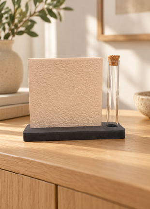 Sublimatietegel 15 × 15 cm met zwarte houder en glazen buisje