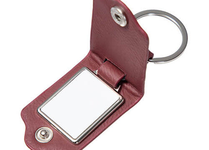 Metalen sleutelhanger in een PU leren etui Bordeaux voor sublimatie