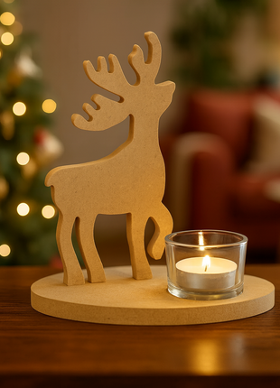 Theelichthouder Rendier van MDF – 12 mm | DIY Houten Kerstdecoratie | Zonder Glazen Houder