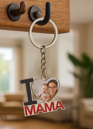 Metalen Sleutelhanger I Love Mama voor Sublimatie – Zilver/Wit Glans (incl. plakplaatje & tape)